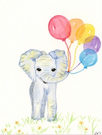 Baby elephant with balloons